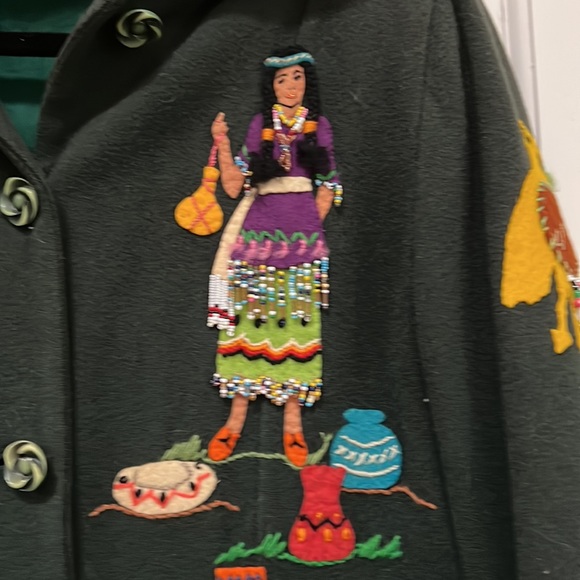 Vintage One of a kind hand made western beaded and appliqué wool green jacket. - Picture 5 of 7
